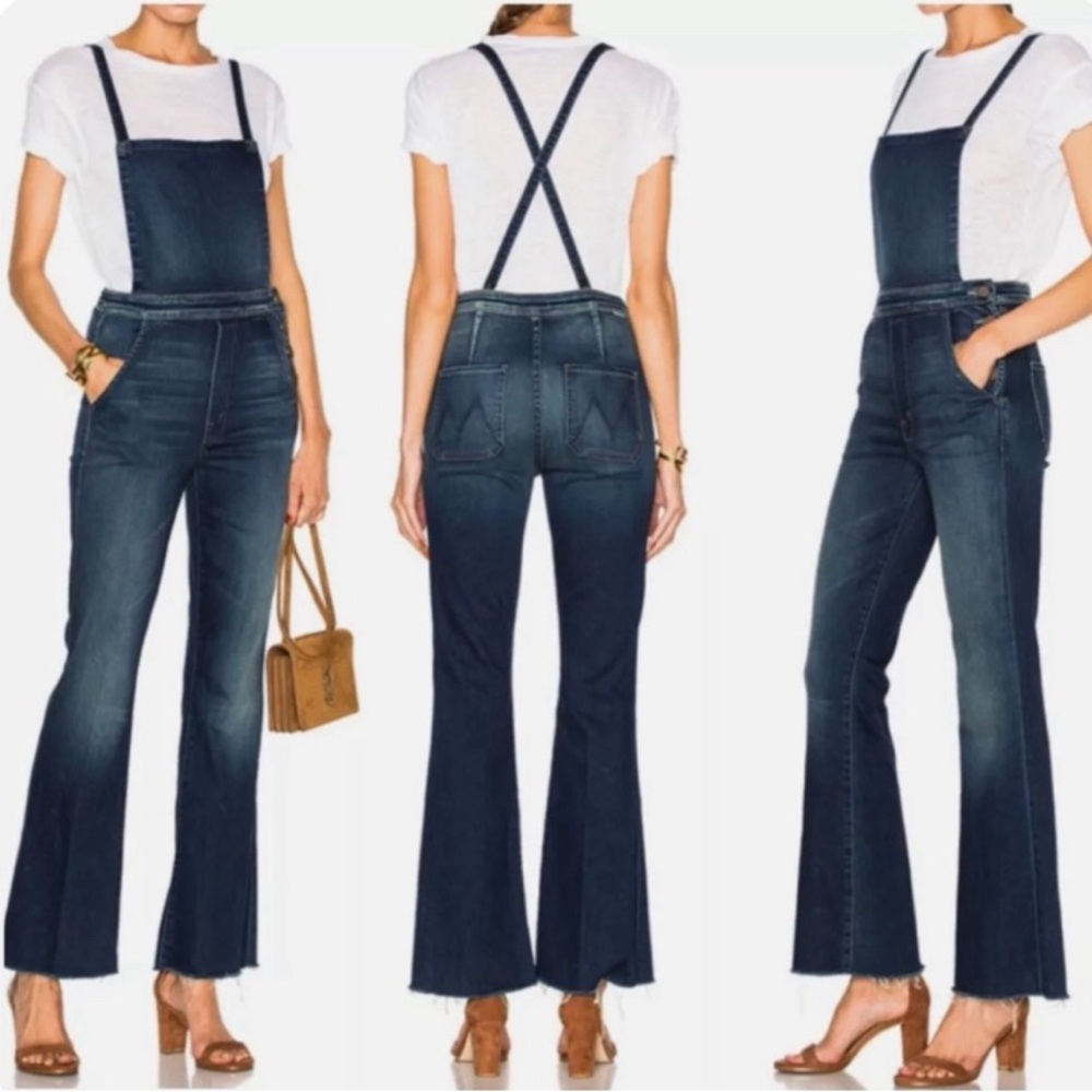 MOTHER Blue Denim Overalls with Wide-Leg Design